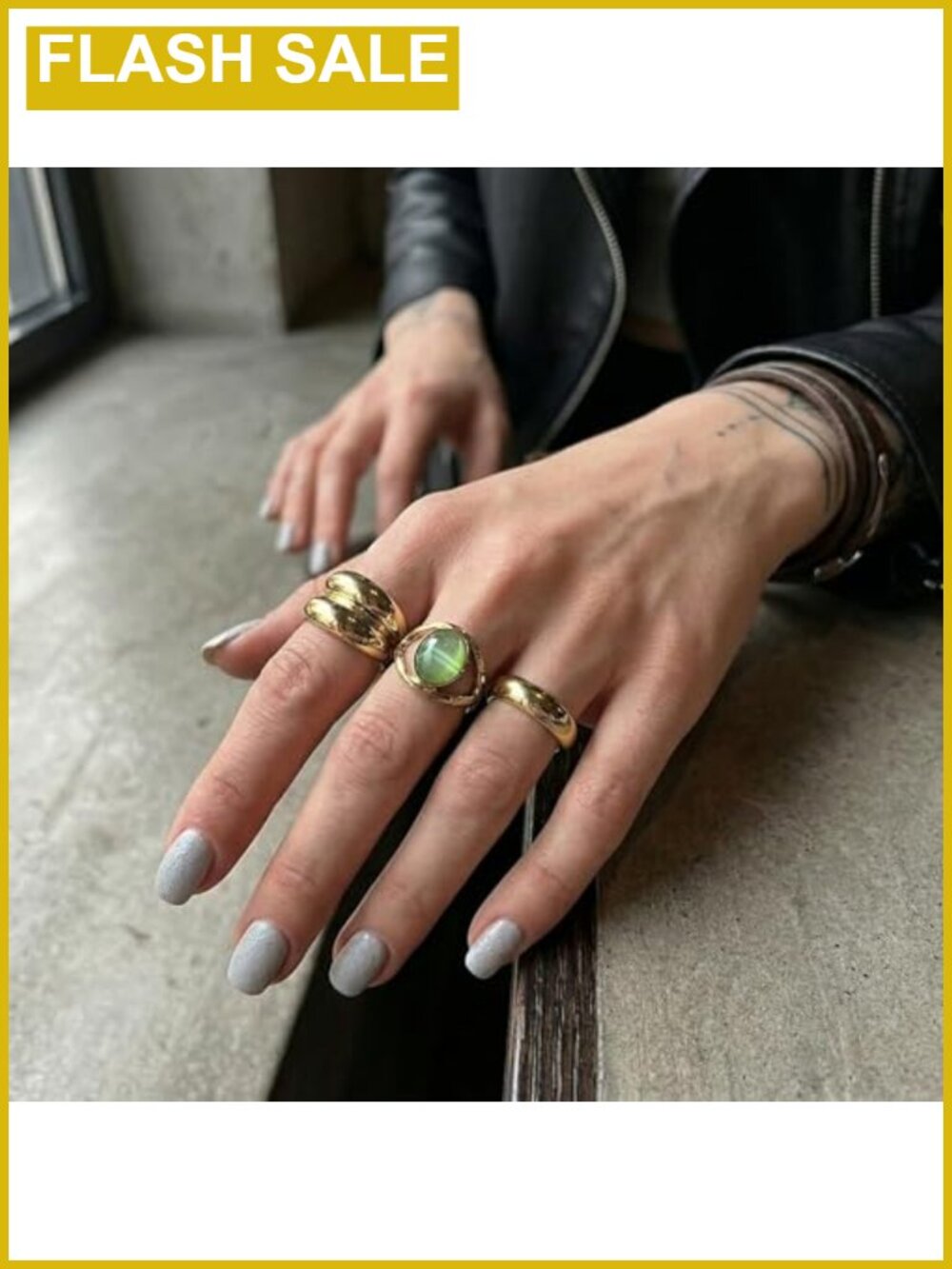 7pc Adjustable Stackable Rings Set Chunky Statement Women's Jewelry - Picture 2 of 6